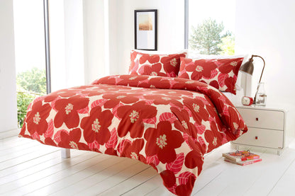 Bloomsbury Floral Poppy King Size Cotton Rich Duvet Set Elegant Luxury Quilt Cover and Pillow Cases Vibrant Bold Colours Bedroom Essentials by OLIVIA ROCCO
