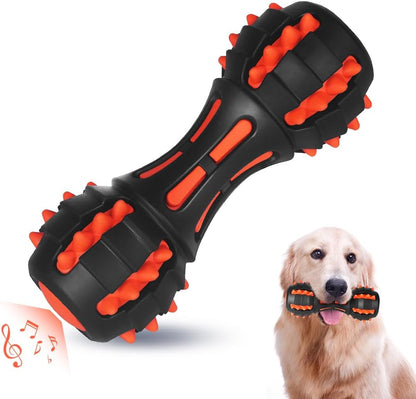 TUGME Dog Squeaky Toys For Aggressive Chewers Almost Indestructible Squeaky Toys For Dogs Teething Chew Toys For Medium Large Breed Durable Rubber Dog Toy Dumbbell Shape