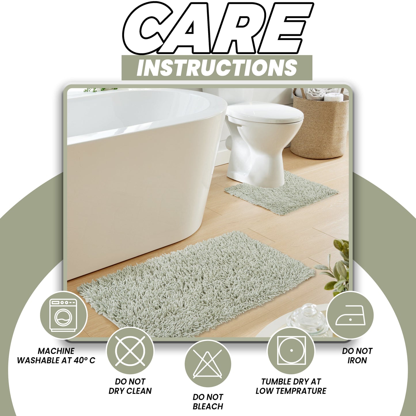 Como 2 Piece Sage Green Bath Mat & Pedestal Set Non-Slip Super Absorbent Cotton Bathroom Mats by OLIVIA ROCCO
