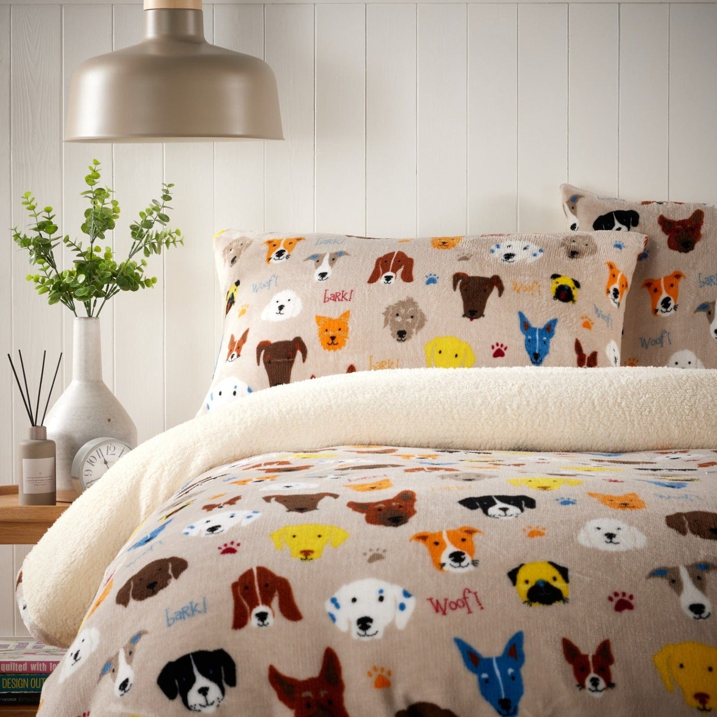 Dogs Teddy Duvet Set Luxurious Faux Fur Bedding with Reversible Sherpa Fleece Available in Single Double King Sizes Perfect for Winter by OLIVIA ROCCO