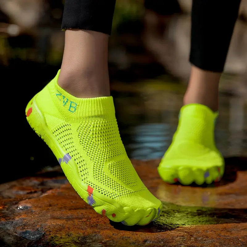 ZVB Women's Water Shoes - Breathable Yoga & Swim Shoes with Elastic Fabric Upper, Non-Slip Rubber Sole for Indoor/Outdoor Activities, Lightweight All-Season Design, Versatile Activewear | Wide Toe Design | Fluorescent green & other colors