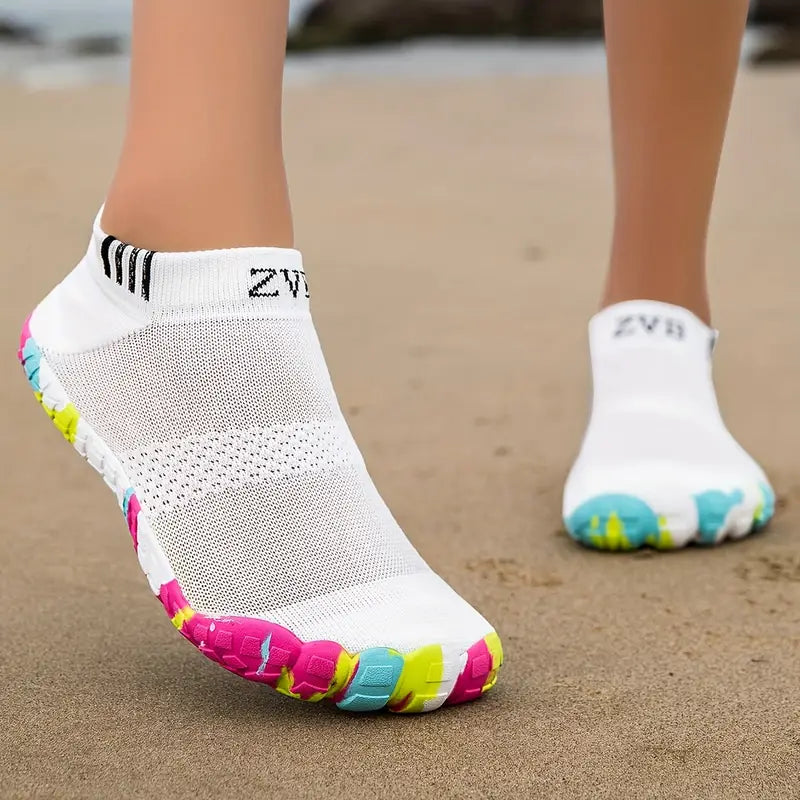 ZVB Women's Water Shoes - Breathable Yoga & Swim Shoes with Elastic Fabric Upper, Non-Slip Rubber Sole for Indoor/Outdoor Activities, Lightweight All-Season Design, Versatile Activewear | Wide Toe Design | Flexible Footwear Cyan & other colors