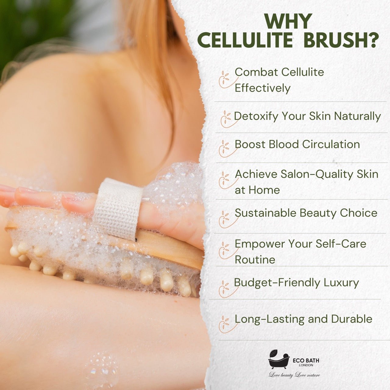 Eco Bath London Cellulite Hand Brush - Effective Cellulite Remover and Massager for Smooth, Toned Skin