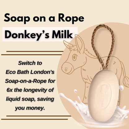 Eco Bath London Donkey’s Milk Soap on a Rope 220g - Luxurious and Eco Friendly Body Wash Bar with Shea Butter