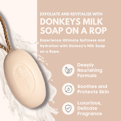 Eco Bath London Donkey’s Milk Soap on a Rope 220g - Luxurious and Eco Friendly Body Wash Bar with Shea Butter
