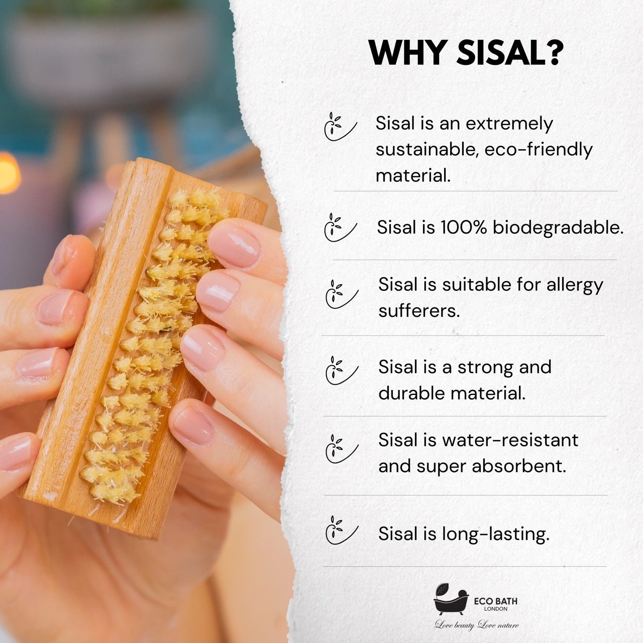 Eco Bath Natural Sisal Nail Brush Collection - Available in Beech Wood, Walnut Wood and Olive Wood