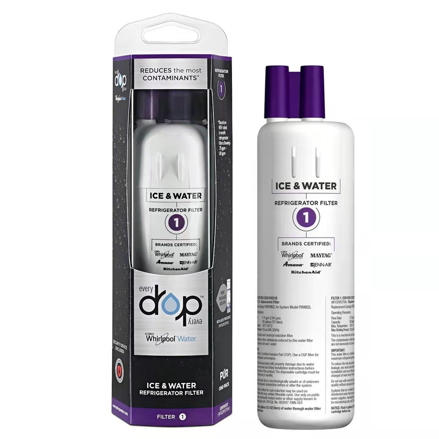 Refrigerator Filter Element Water Filter EDR1RXD1 Capacity: 200 gallons (1 to 4 Pack)