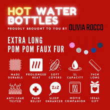 Extra Long 2L Hot Water Bottle with Plush Faux Fur Cover for Cosy Nights Natural Rubber UK Safe Tested Soft Fleece Ideal Gift for Adults Kids by OLIVIA ROCCO