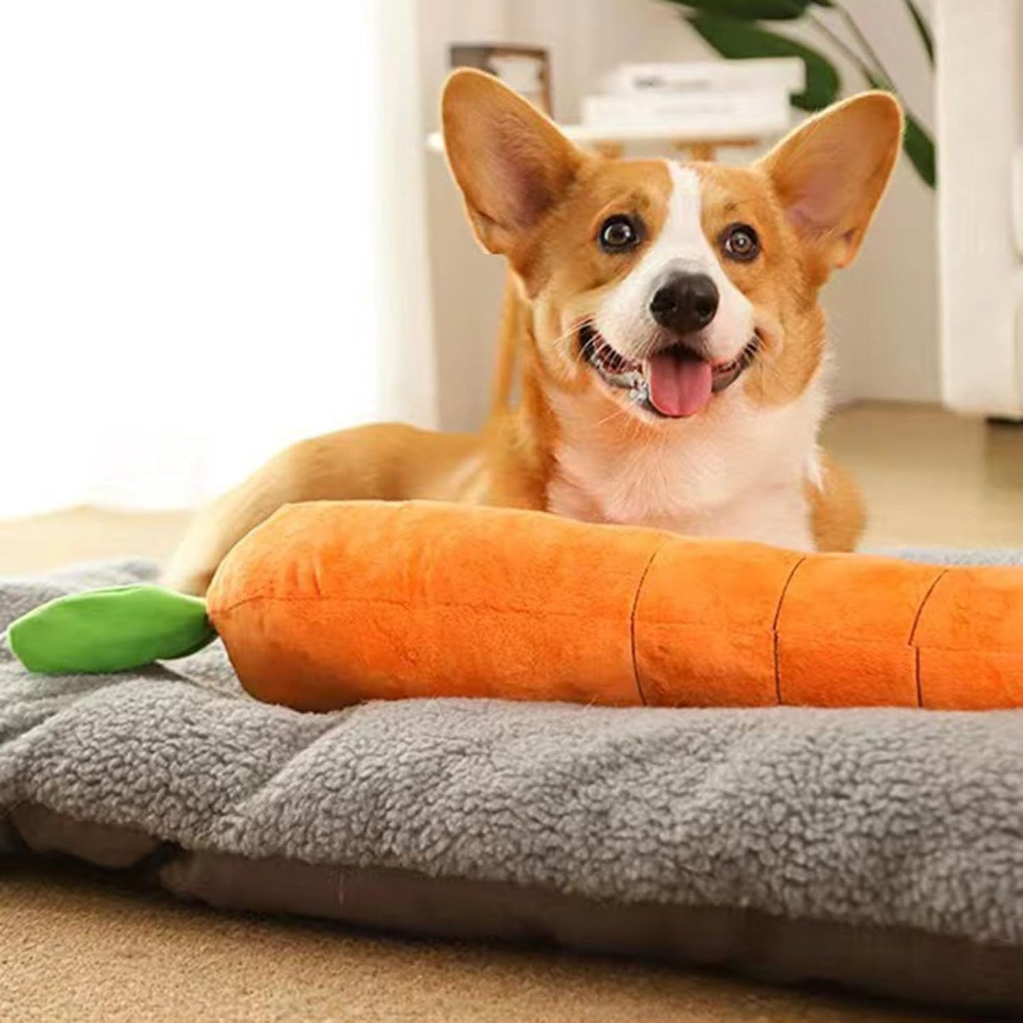 TUGME Cute Carrot With Soft Squeaker Carrot Shape Pet Plush Toy With Sound Bite-Resistant Soft Comfortable Dog Toy