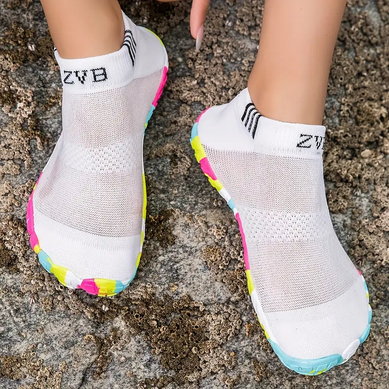ZVB Women's Water Shoes - Breathable Yoga & Swim Shoes with Elastic Fabric Upper, Non-Slip Rubber Sole for Indoor/Outdoor Activities, Lightweight All-Season Design, Versatile Activewear | Wide Toe Design | Flexible Footwear Cyan & other colors