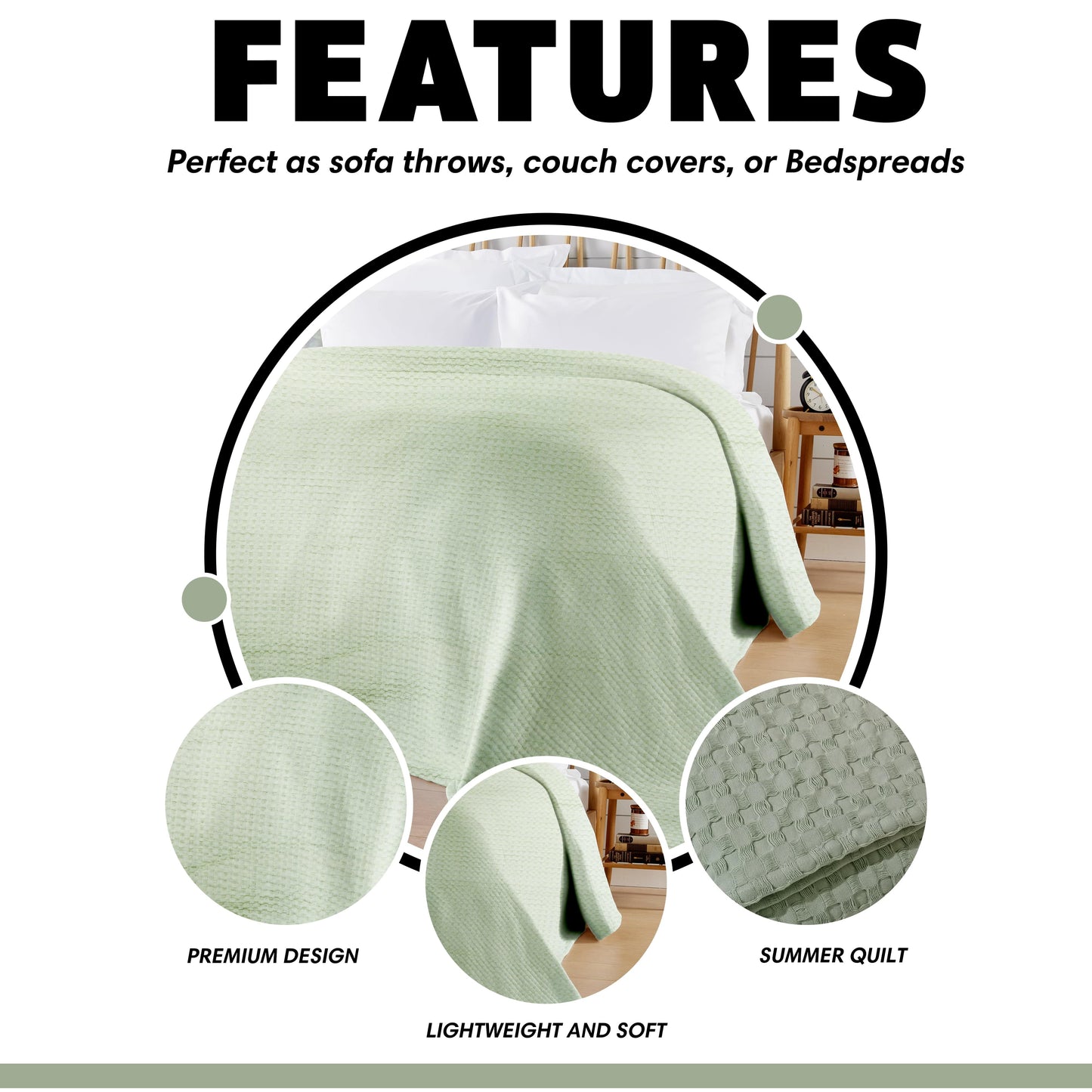 Florian Checked Throw Blanket Sage Green Bedspread for Sofas Armchairs Sofa Settee Couch Beds & Couches by OLIVIA ROCCO