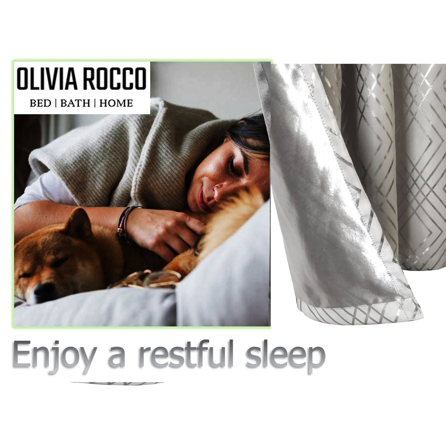 Geometric Natural Sparkle Blackout Curtains Soft Thermal Insulated Eyelet Ring Top Living Room & Bedroom Drapes by OLIVIA ROCCO