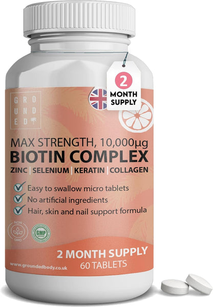 Grounded Biotin Hair Growth Complex 10,000mcg Tablets – Hair Strength, Thickness & Volume Support