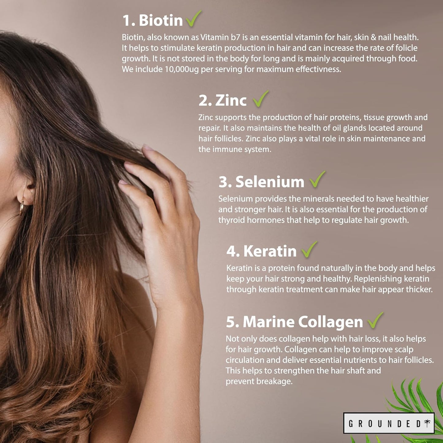 Grounded Biotin Hair Growth Complex 10,000mcg Tablets – Hair Strength, Thickness & Volume Support