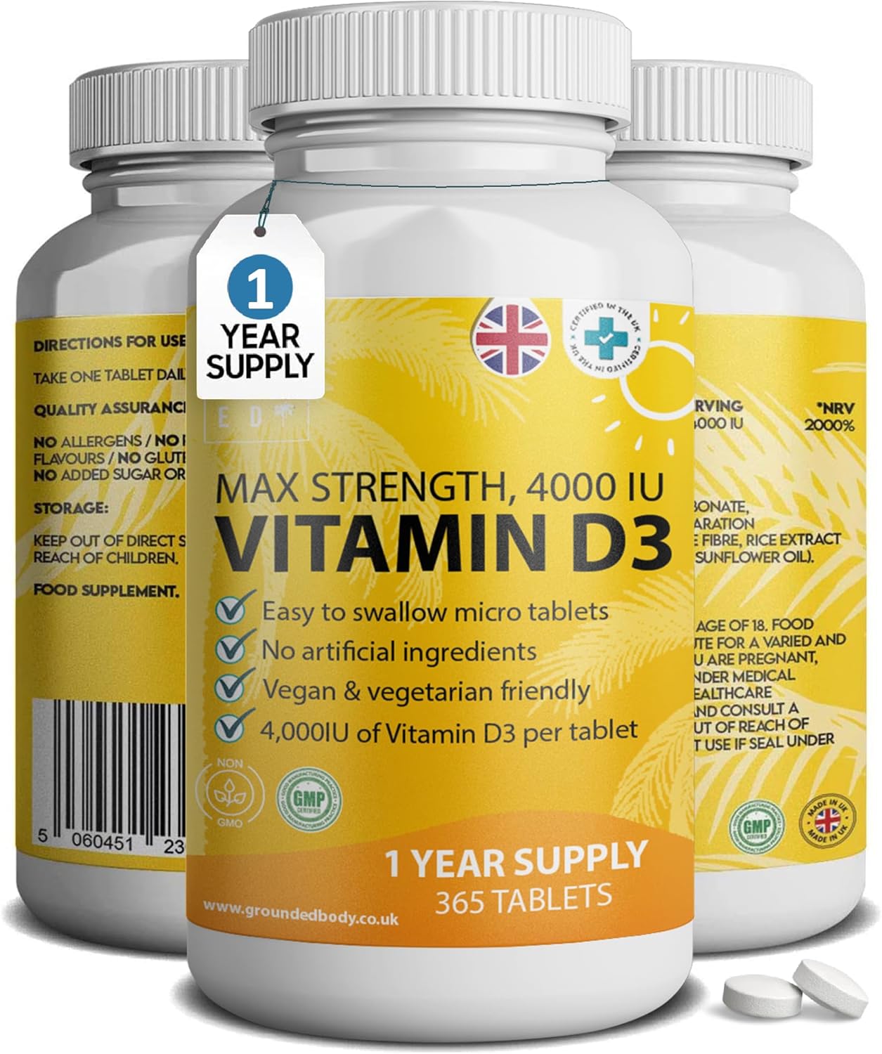 Grounded Vitamin D3 4000 IU – 365 Tablets