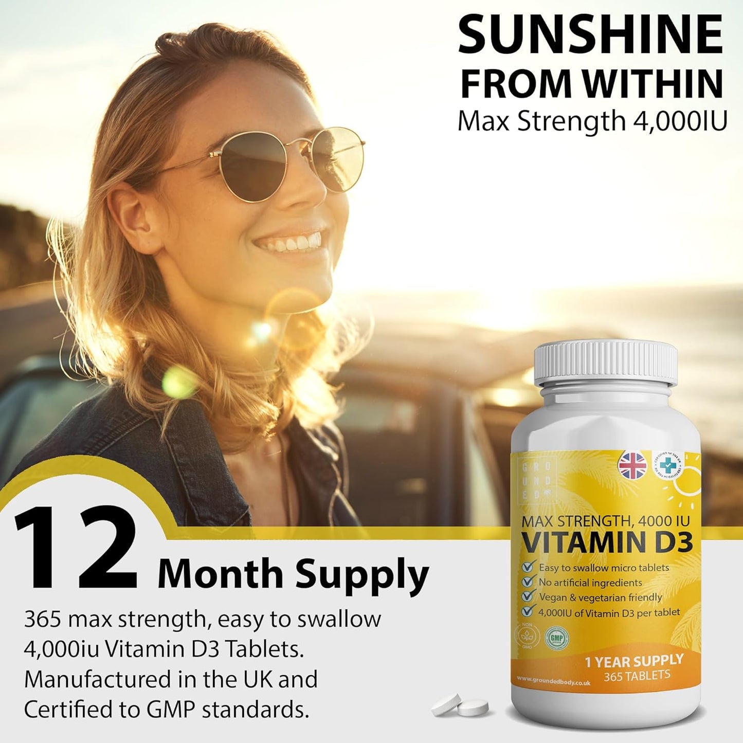 Grounded Vitamin D3 4000 IU – 365 Tablets