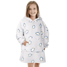 Kids Oversized Hooded Penguin Blanket Hoodie Ultra Soft Sherpa Flannel for Ages 8-15 Warm and Cozy by Daisy Dreamer