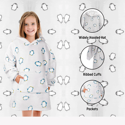 Kids Oversized Hooded Penguin Blanket Hoodie Ultra Soft Sherpa Flannel for Ages 8-15 Warm and Cozy by Daisy Dreamer