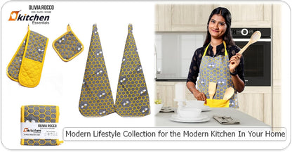 Kitchen Sets Apron Double Oven Gloves Towel Set Heat Resistant Oven Mitts Pot Holder for Home Kitchen Baking and Cooking Pack of 5 by OLIVIA ROCCO