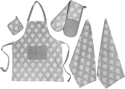 Kitchen Sets Apron Double Oven Gloves Towel Set Heat Resistant Oven Mitts Pot Holder for Home Kitchen Baking and Cooking Pack of 5 by OLIVIA ROCCO