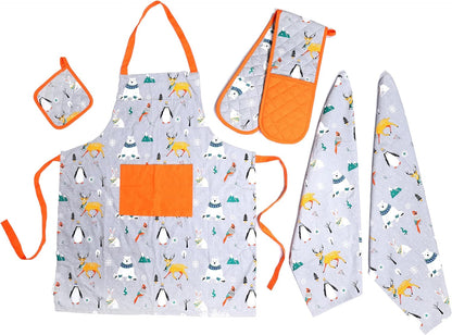 Kitchen Sets Apron Double Oven Gloves Towel Set Heat Resistant Oven Mitts Pot Holder for Home Kitchen Baking and Cooking Pack of 5 by OLIVIA ROCCO