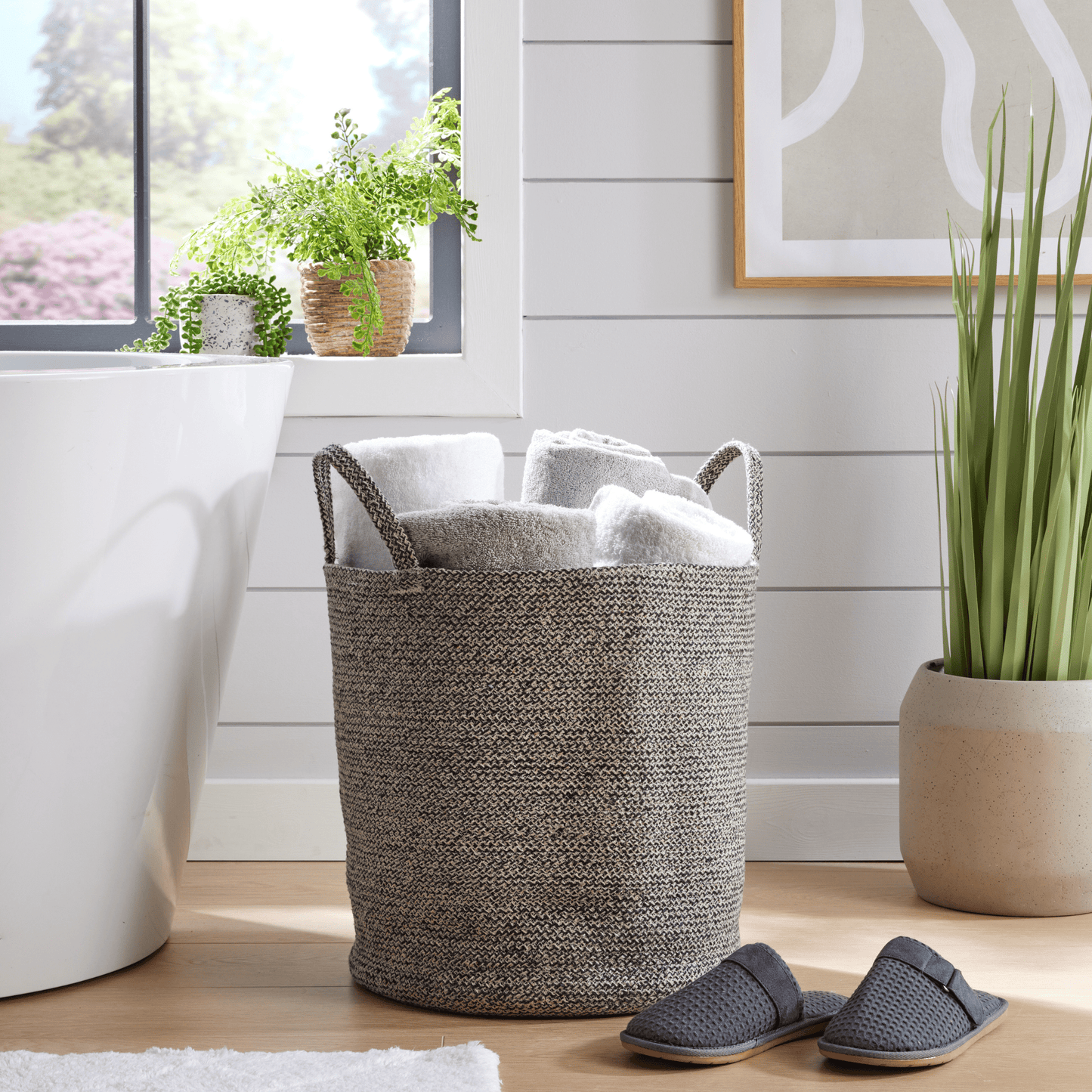 Large Woven Cotton Laundry Basket with Handles Durable Rope Storage Bin for Clothes Toys Household Items Versatile Organizer in Black Grey Natural OLIVIA ROCCO
