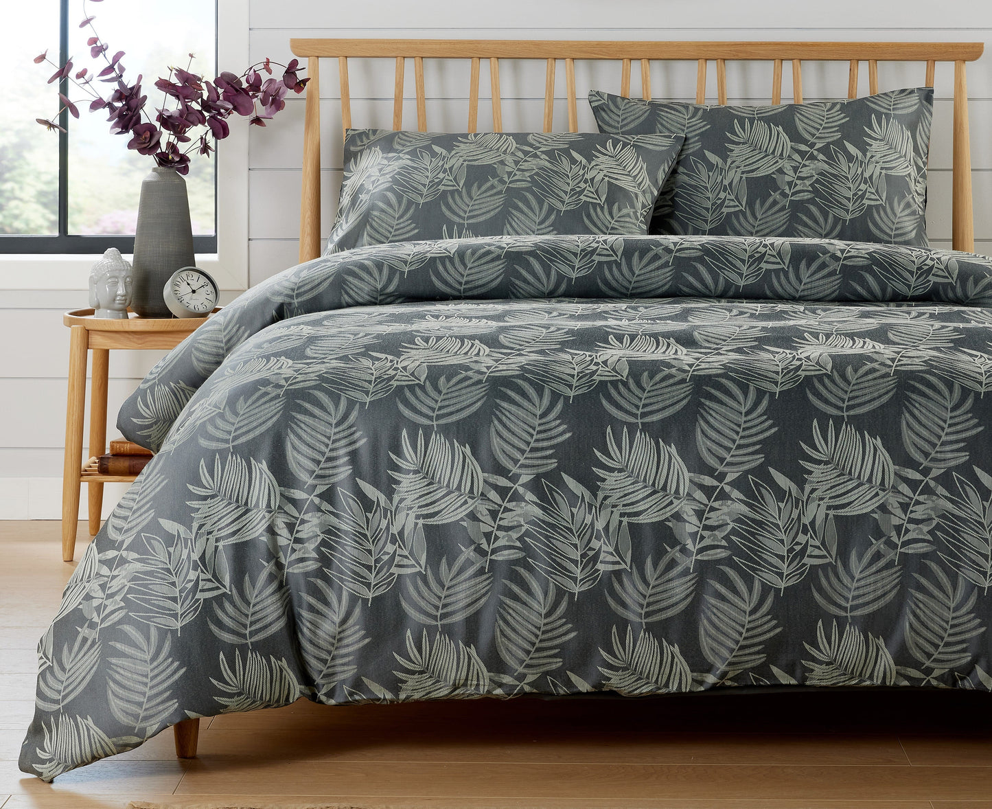 Leaf Jacquard Reversible Duvet Cover Sets in Grey and Pink with Cotton Blend for Ultimate Comfort Eco-Friendly Bedding in King Queen Double Single Sizes by OLIVIA ROCCO