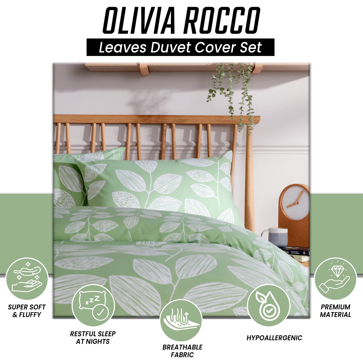 Leaf Print Reversible Cotton Rich Duvet Cover Set with Pillowcases Nature Inspired Bedding in Black and Gray All Sizes OEKO-TEX Certified by OLIVIA ROCCO