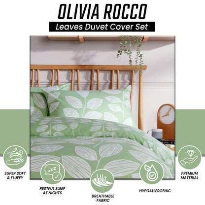 Leaf Print Reversible Cotton Rich Duvet Cover Set with Pillowcases Nature Inspired Bedding in Black and Gray All Sizes OEKO-TEX Certified by OLIVIA ROCCO