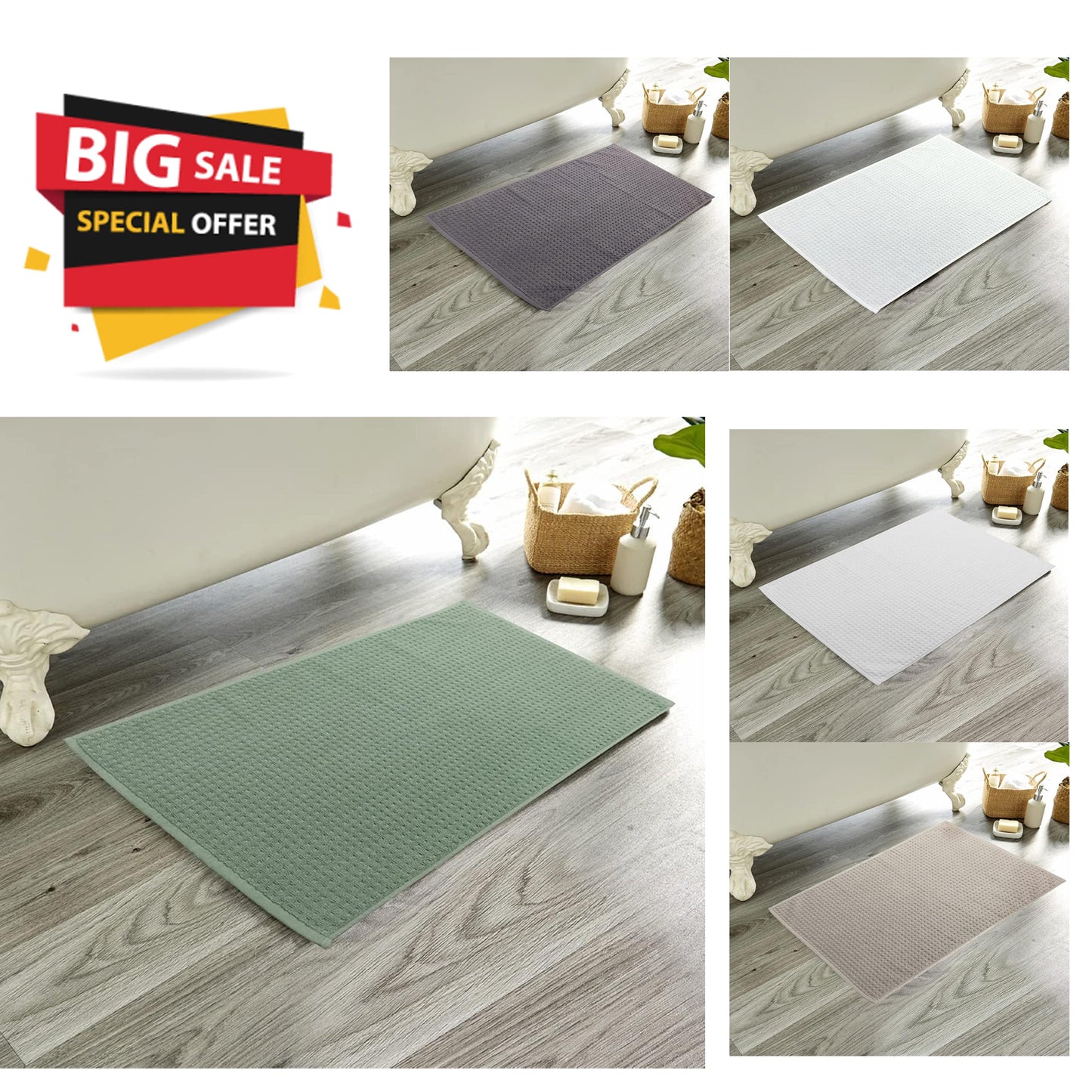 Pack of 3 Luxe Ultra-Soft Deep Cotton Pile Bathmats Handcrafted Eco-Friendly Absorbent Quick-Drying Premium Cotton Rug for Bathroom Decor by OLIVIA ROCCO