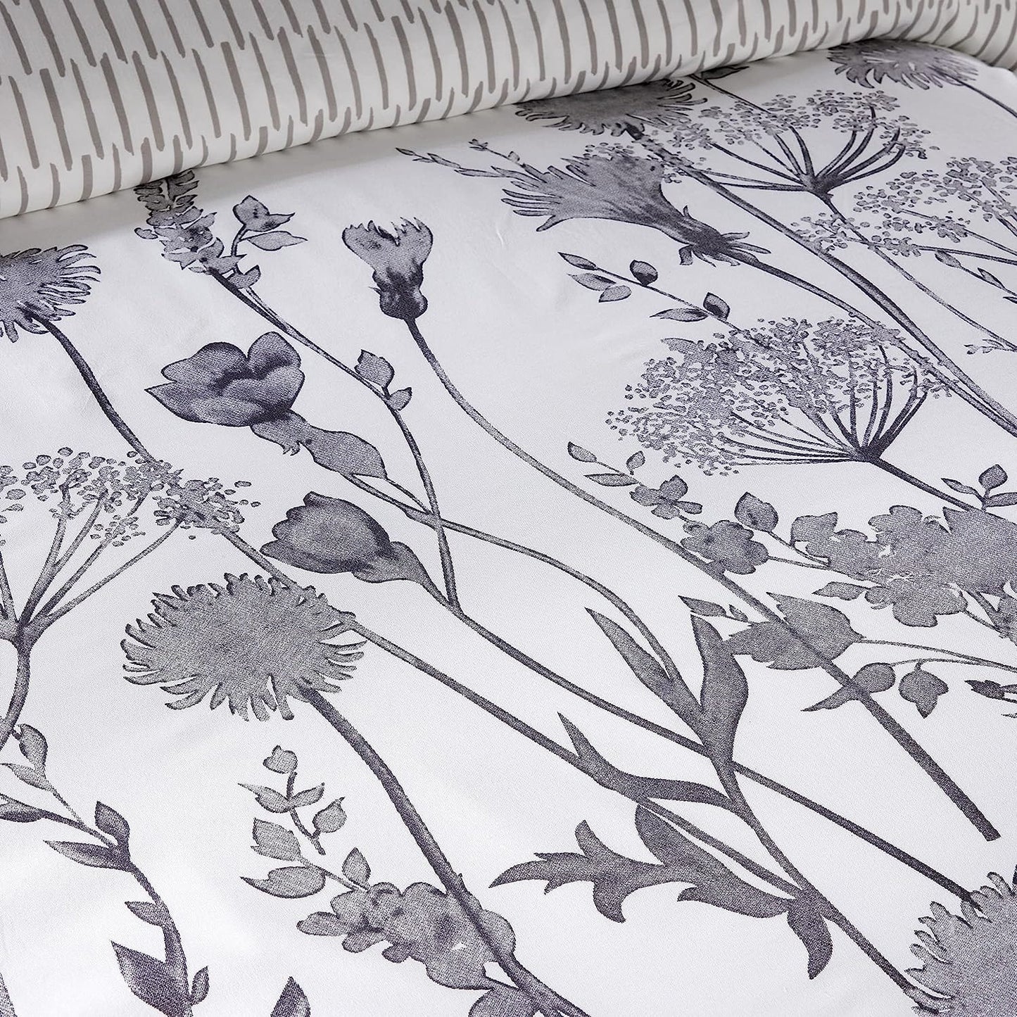 Meadow Grey Reversible Duvet Cover Set with Pillowcases Stylish Chic Design Durable Breathable Polyester Quilt Cover for Master Guest Rooms by OLIVIA ROCCO