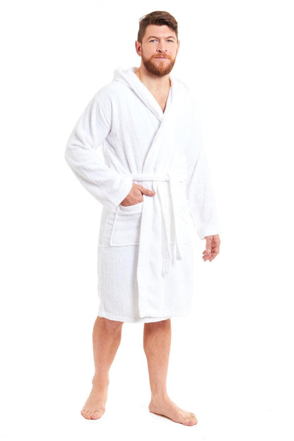 Men's Luxury Bamboo Cotton Hooded Bathrobe Ultra-Soft Towelling Robe for Home Gym and Spa in Multiple Sizes and Colours by Daisy Dreamer
