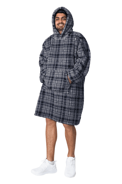 Men's Oversized Hooded Blanket Giant Sherpa Lined Hoodie with Hood and Pocket for Ultimate Warmth and Comfort Grey Stars by Daisy Dreamer