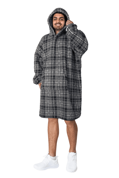 Men's Oversized Hooded Blanket Giant Sherpa Lined Hoodie with Hood and Pocket for Ultimate Warmth and Comfort Grey Stars by Daisy Dreamer