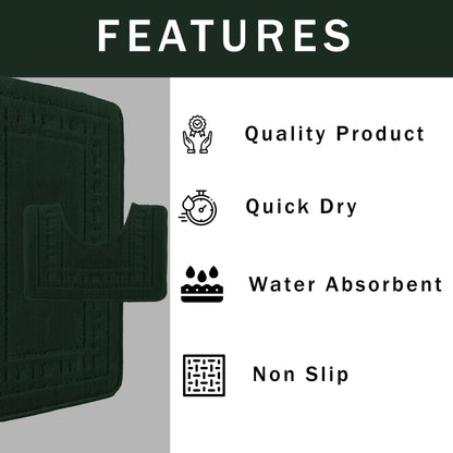 Miami 2 Piece Emerald Green Bath Mat & Pedestal Set Non-Slip Soft & Absorbent Bathroom Mat Set for Comfort & Safety by OLIVIA ROCCO