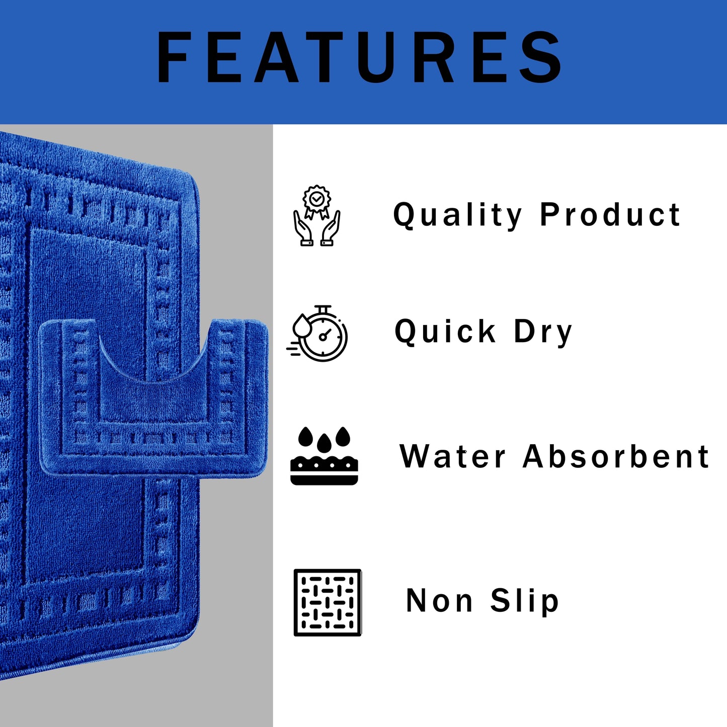 Miami 2 Piece Royal Blue Bath Mat & Pedestal Set Non-Slip Soft & Absorbent Bathroom Mat Set for Comfort & Safety by OLIVIA ROCCO