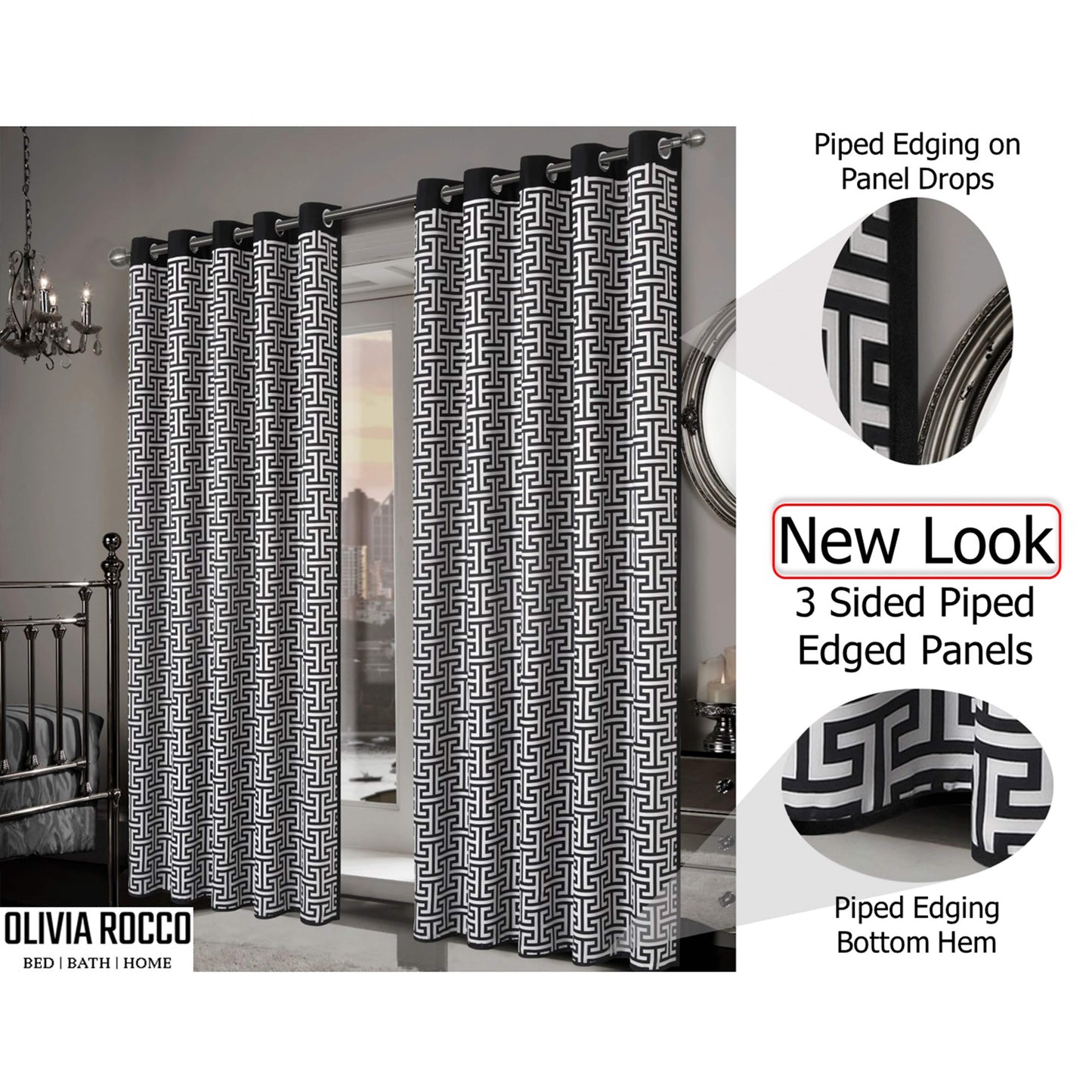 Milano Geometric Blackout Curtains Thermal Insulated Eyelet Pair Light-Blocking Window Drapes for Stylish Home Decor by OLIVIA ROCCO