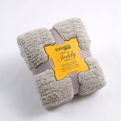 Oversized Fluffy Huggable Teddy Throw Blanket Super Soft Faux Fur Fleece for Sofa or Bed Luxurious Comfort and Warmth in Stylish Colours by OLIVIA ROCCO