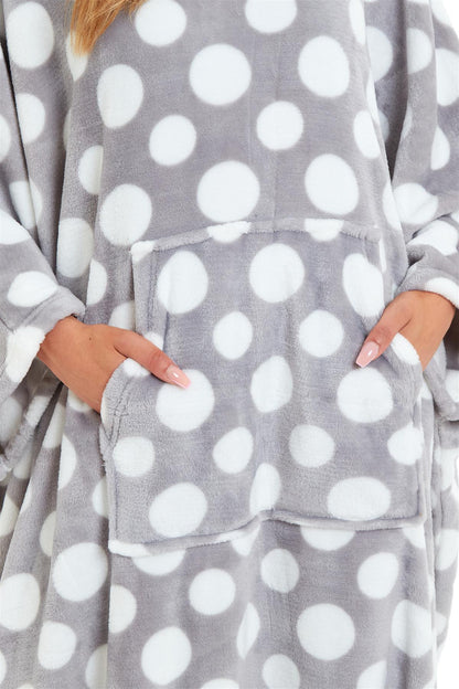 Oversized Hooded Fleece Poncho Blanket with Stars and Polka Dots Plush Wearable Blanket with Front Pocket for Adults Indoor Outdoor by Daisy Dreamer