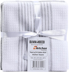 Pack of 4 Green Cotton Tea Towels for Drying Dishes and Cleaning Spills High Absorbency and Durability 65x45 cm by OLIVIA ROCCO