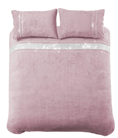 Paris Glitz Teddy Fleece Duvet Set Luxurious Handwoven Diamante Detailing Super Soft Faux Fur OEKO-TEX Certified Multiple Sizes Available by OLIVIA ROCCO