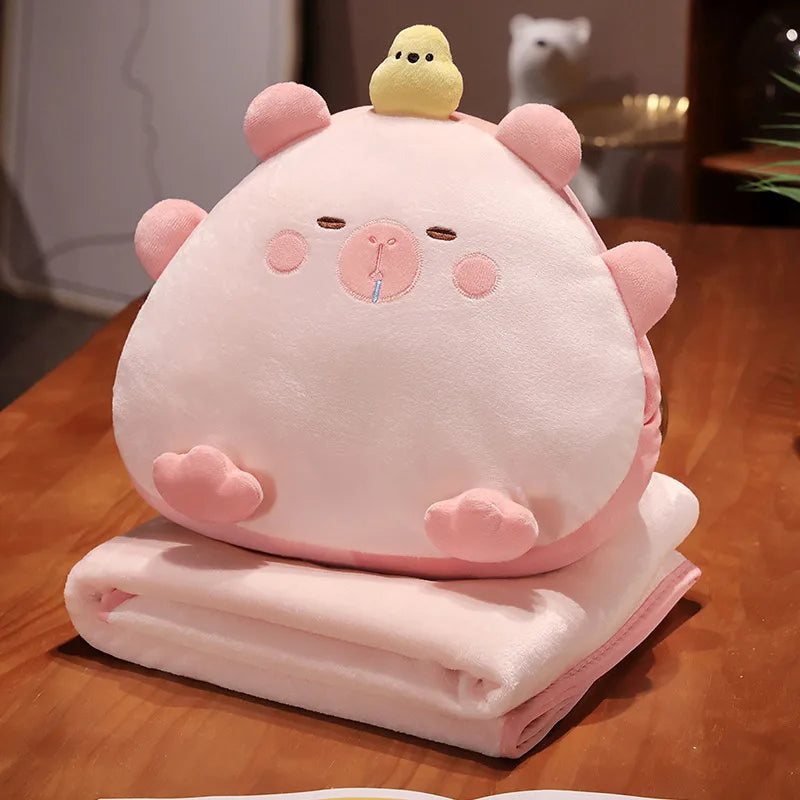 Cute Capybara Three-in-One Pillow Air Conditioned Blanket Naptime Sofa Cushion Women's Style Cartoon Anime Design Company Logo