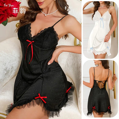 Elegant Hollow Out Lace Chemise Nightgown Sexy  Style Home Clothes Underwear For Women Breathable Summer