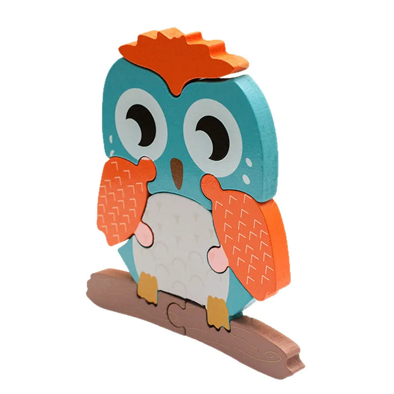 Children's Cartoon 3D Wooden Puzzle Educational Cognitive Animal Enrichment Toy Transportation Vehicle Assembly Kit