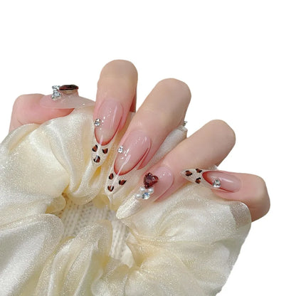 New Handmade Long French Style Leopard Print Cat Eye Cool White Wearable Nail False Nails Detachable Fairy Nail Art Design