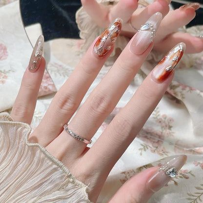 Handmade Cat Eye French Style Nail Tips Pure Hand Drawing Wearing False Nails Finished Product Luxury Sensation Autumn Winter New Arrival