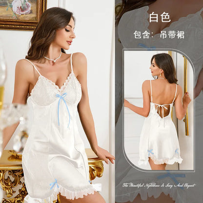 Elegant Hollow Out Lace Chemise Nightgown Sexy  Style Home Clothes Underwear For Women Breathable Summer