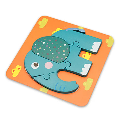 Children's Cartoon 3D Wooden Puzzle Educational Cognitive Animal Enrichment Toy Transportation Vehicle Assembly Kit