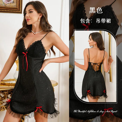 Elegant Hollow Out Lace Chemise Nightgown Sexy  Style Home Clothes Underwear For Women Breathable Summer