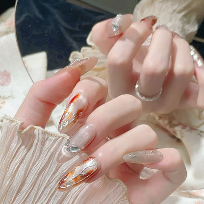 Handmade Cat Eye French Style Nail Tips Pure Hand Drawing Wearing False Nails Finished Product Luxury Sensation Autumn Winter New Arrival